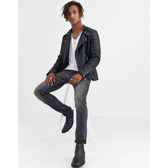 All Saints Jasper leather biker jacket in black - Picture 4 of 16